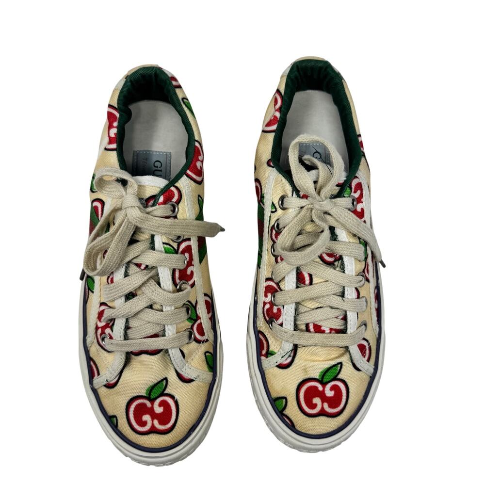 Gucci Tennis 1977 Ivory Canvas GG Apple Print Web Stripe Sneakers 40 - Picture 2 of 9